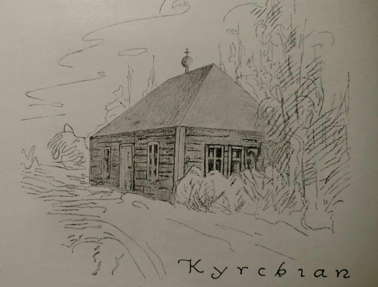 Ilustracja przedstawiająca dawny kościół w studni Sätra autorstwa Unbekannt Unbekannt