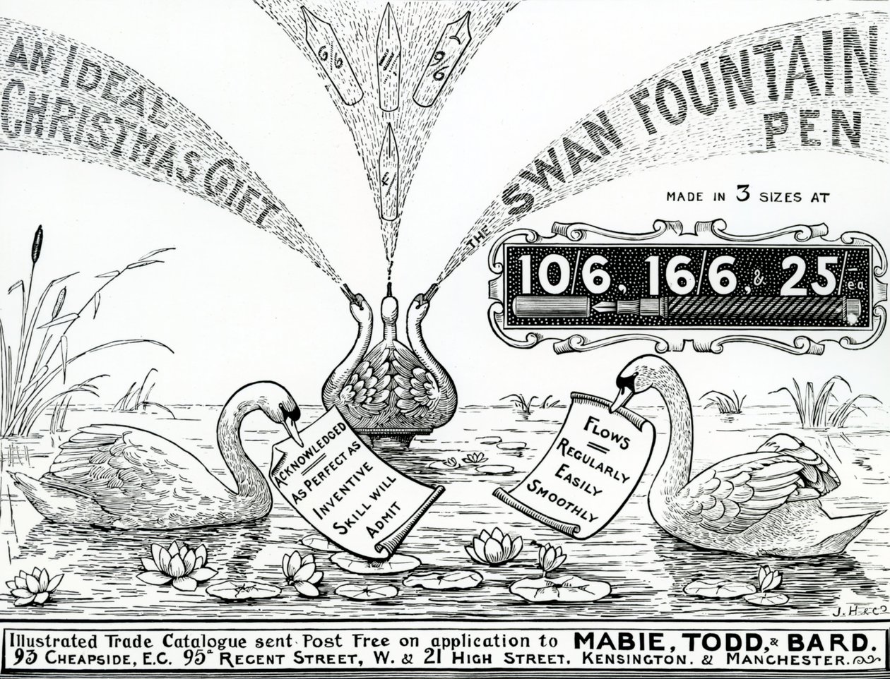 Reklama pióra wiecznego Swan, z ilustrowanego katalogu handlowego, ok. 1900-10 autorstwa Unbekannt Unbekannt