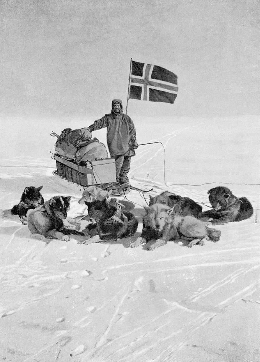 Kapitan Roald Amundsen na biegunie południowym, 1912, z „Roku 1912”, opublikowanego w Londynie, 1913 autorstwa Unbekannt Unbekannt