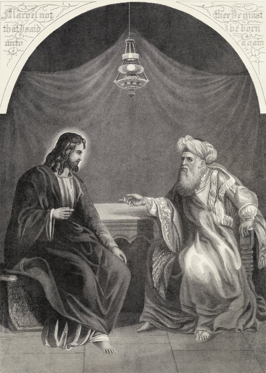 Chrystus i Nikodem, grawerowane przez S. Allena, z „The National Illustrated Family Bible”, wydanej ok. 1870 r. autorstwa Unbekannt Unbekannt
