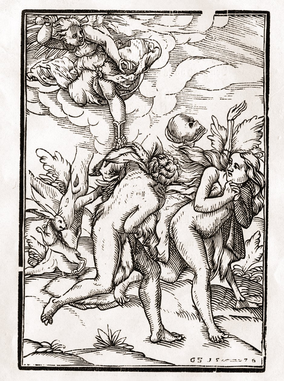 Адам, Ева хоёрын үхэл ирдэг, Георг Шарффенбергийн сийлбэрлэсэн, Базель, 1843 онд хэвлэгдсэн "Der Todten Tanz" номоос autorstwa Unbekannt Unbekannt
