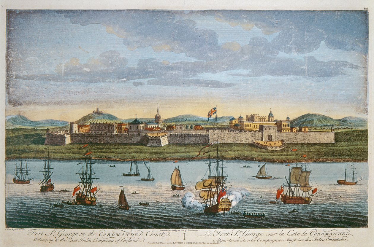 Fort St. George, Wybrzeże Coromandel, Indie. Kolorowy grawerunek I Van Ryne, 1794 autorstwa Unbekannt Unbekannt
