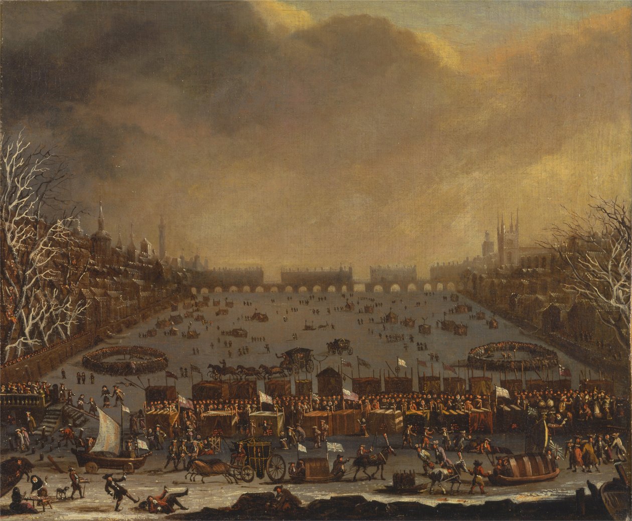 Targi Frost nad Tamizą, w oddali Old London Bridge autorstwa Unbekannt Unbekannt