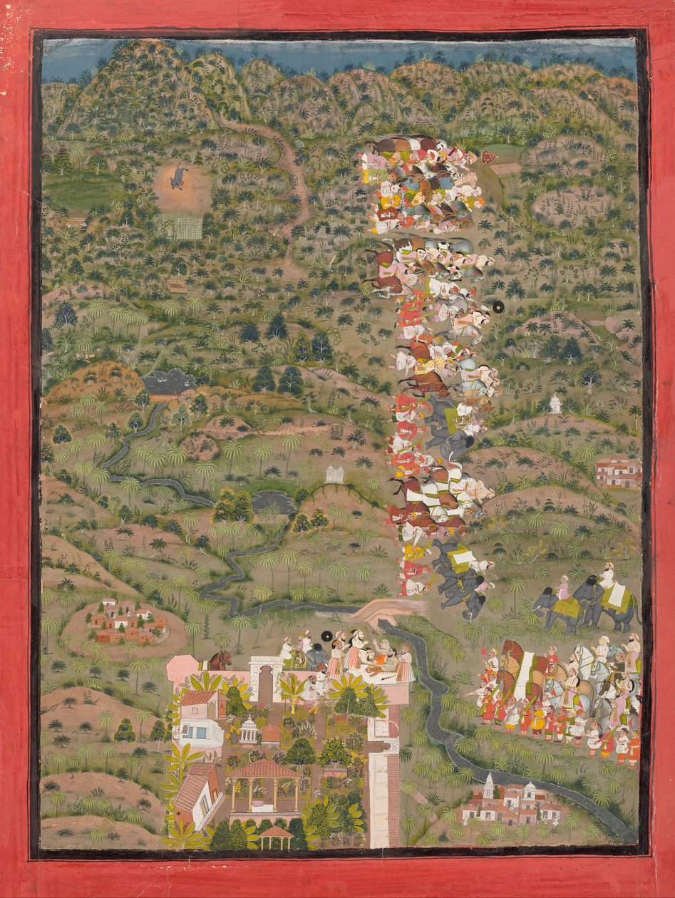 Maharana Sangram I Odwiedzam Gosaina Neelkanthajiego po polowaniu na tygrysa autorstwa Unbekannt Unbekannt
