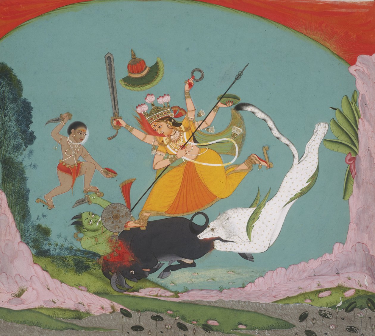 Twórca nieznany, Indie - Wielka Bogini Durga Zabijająca Demona Bawolego (Mahishasuramardini) autorstwa Unbekannt Unbekannt