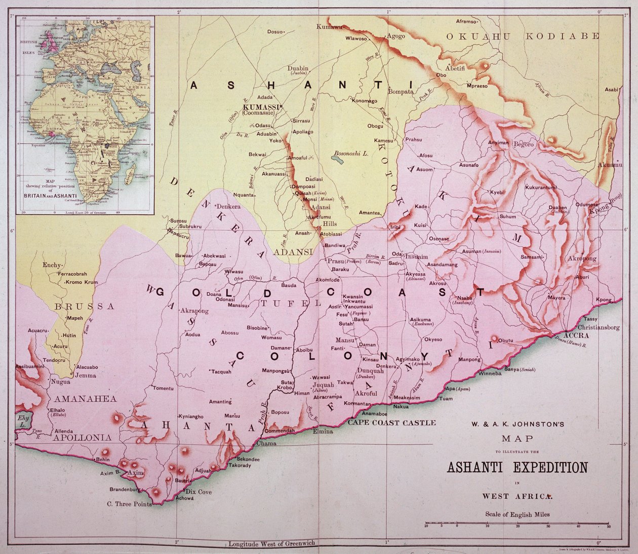 Mapa Złotego Wybrzeża w czasie Trzeciej Ekspedycji Aszanti w 1874 r. autorstwa Unbekannt Unbekannt