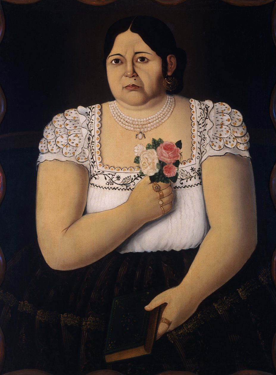 Portret rodzimej kobiety z Puebla z bukietem róż autorstwa Unbekannt Unbekannt