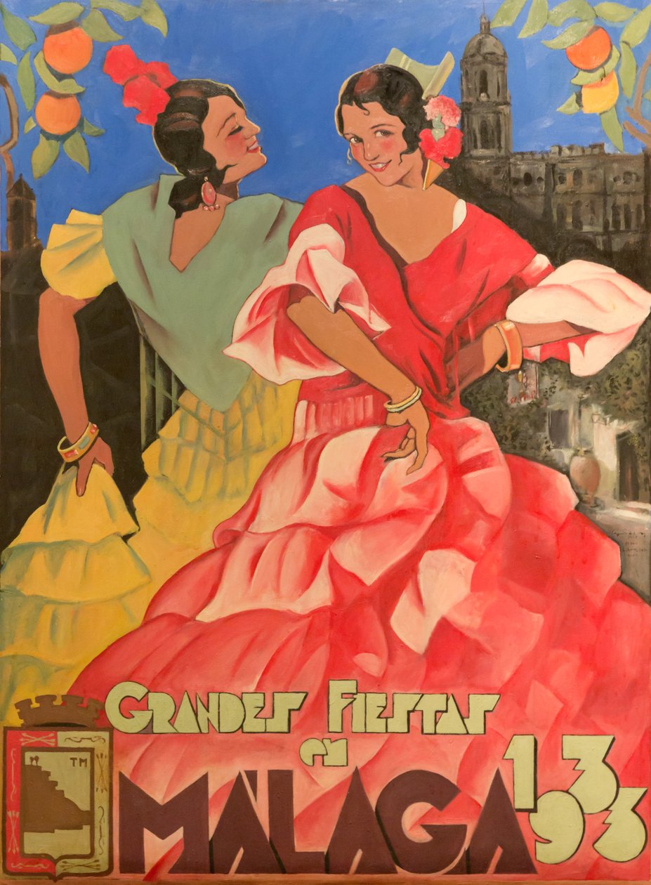 Plakat reklamujący Wielkie Festiwale w Maladze 1933. autorstwa Unbekannt Unbekannt