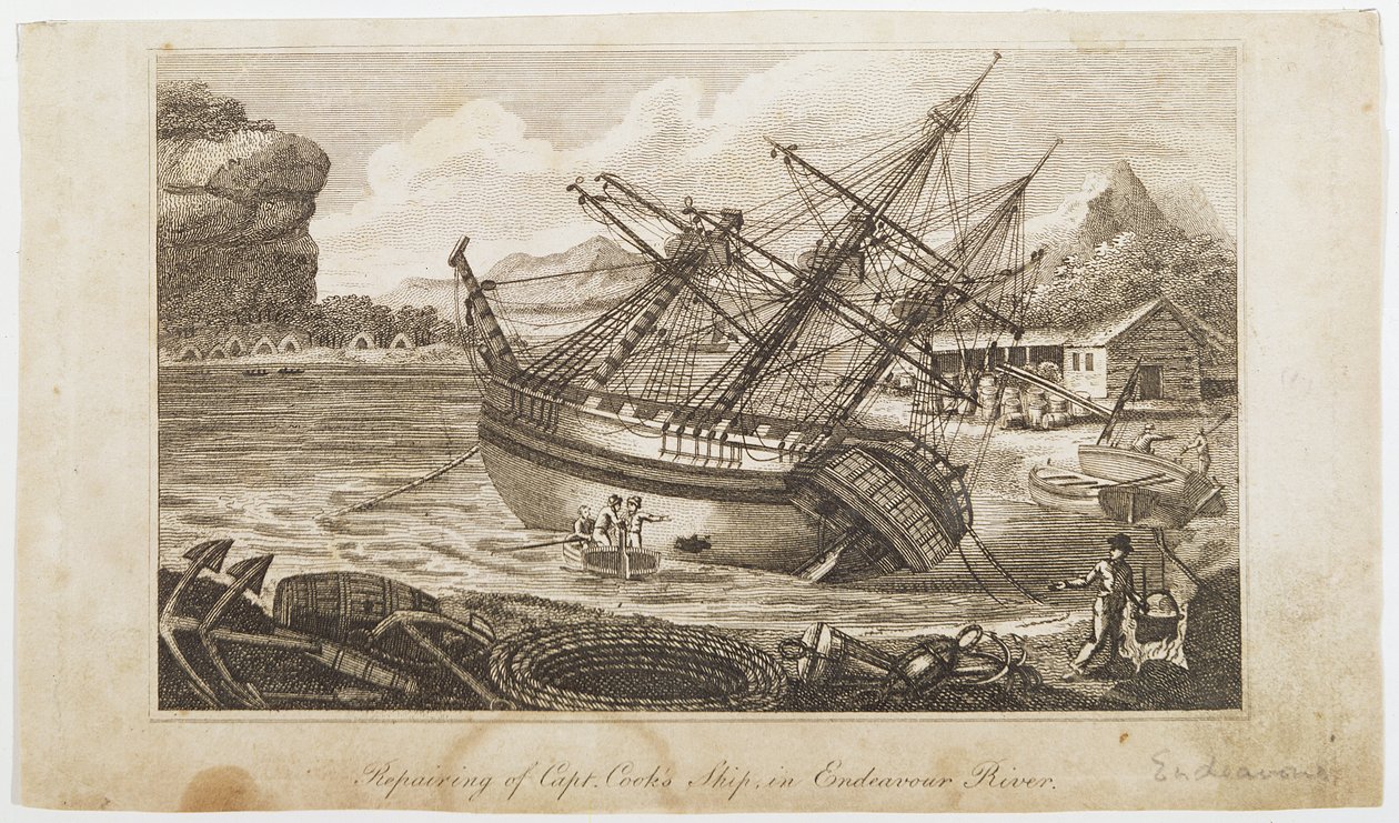 Naprawa statku Captain Cooks w Endeavour River autorstwa Unbekannt Unbekannt