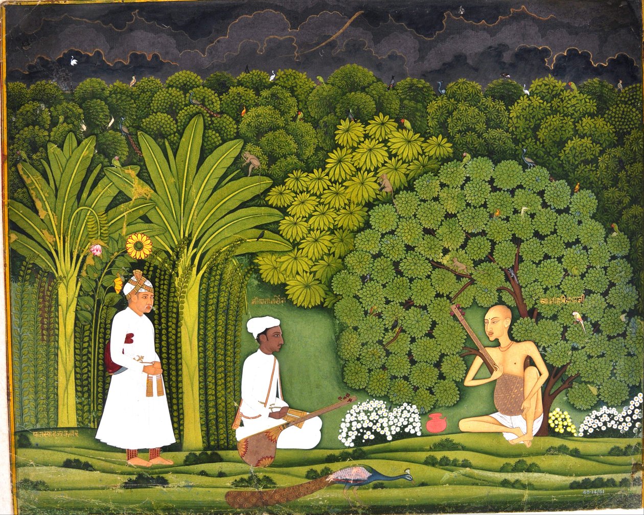 Swami Haridasa z Tansenem i Akbarem we Vrindavanie autorstwa Unbekannt Unbekannt