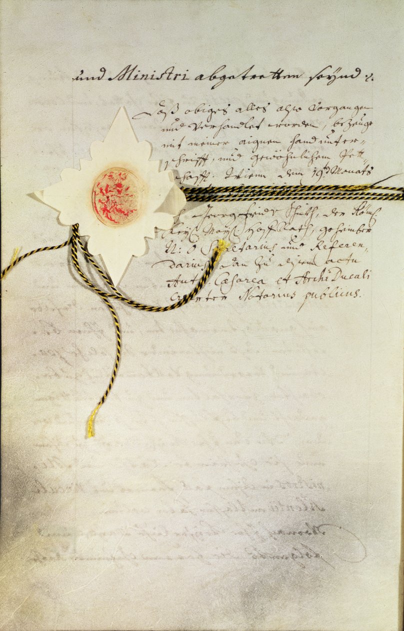 „Sankcja pragmatyczna” wystawiona przez cesarza Karola VI (1685-1740) w Niemczech ustalająca sukcesję na ziemiach habsburskich jego córce Marii Teresie (późniejszej cesarzowej) (1717-80), 1713 autorstwa Unbekannt Unbekannt