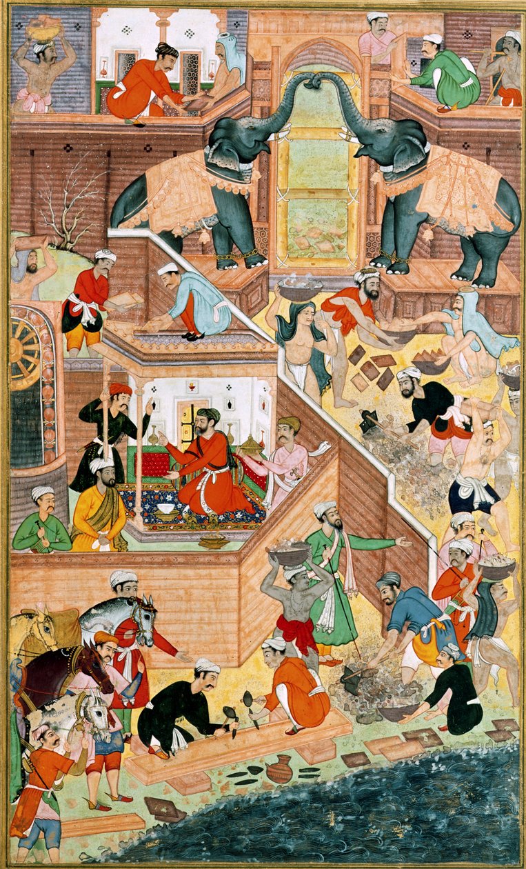 Budynek pałacu Fatehpur Sikri, z „Akbarnama”, c.1590, Mogołów, (tekst ilustrowany) autorstwa Unbekannt Unbekannt