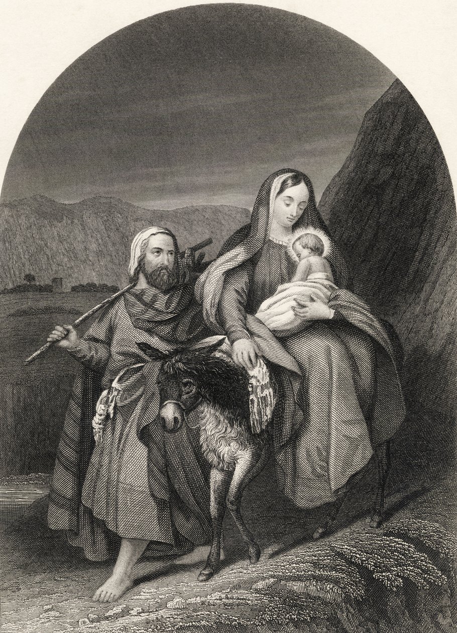 Lot do Egiptu, rytowany przez S. Allena, z „The National Illustrated Family Bible”, wydanej ok. 1870 r. autorstwa Unbekannt Unbekannt