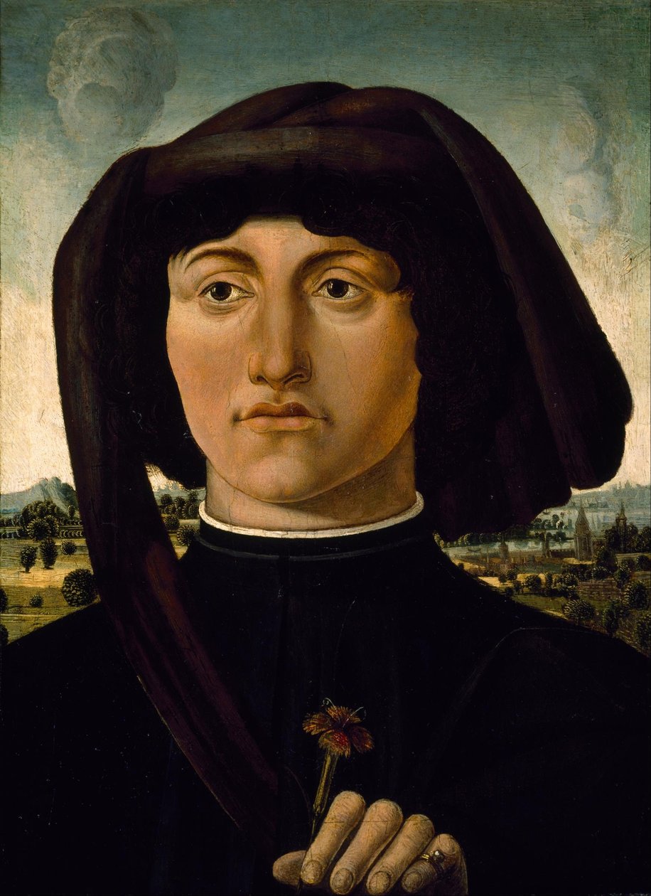 Nieznany Włoch - Portret młodzieńca z różem autorstwa Unbekannt Unbekannt