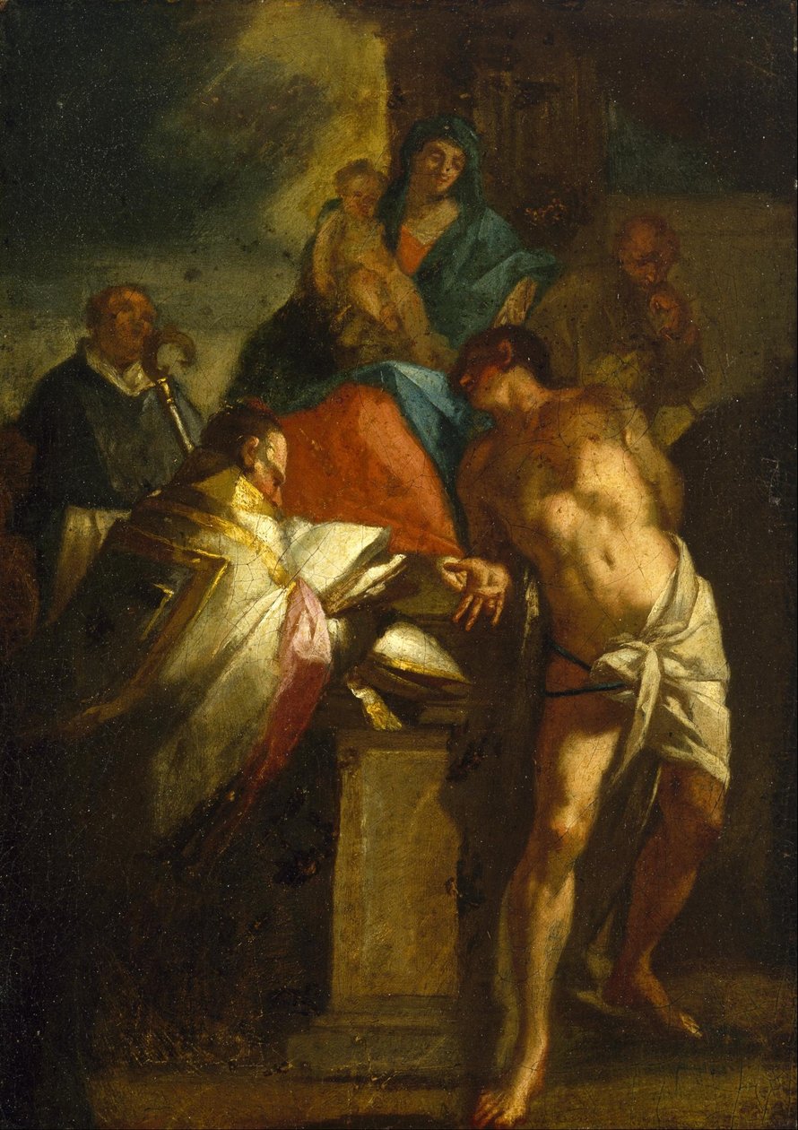 Nieznany Włoch - Dziewica z Dzieciątkiem ze św. Sebastianem i biskupem Saint autorstwa Unbekannt Unbekannt