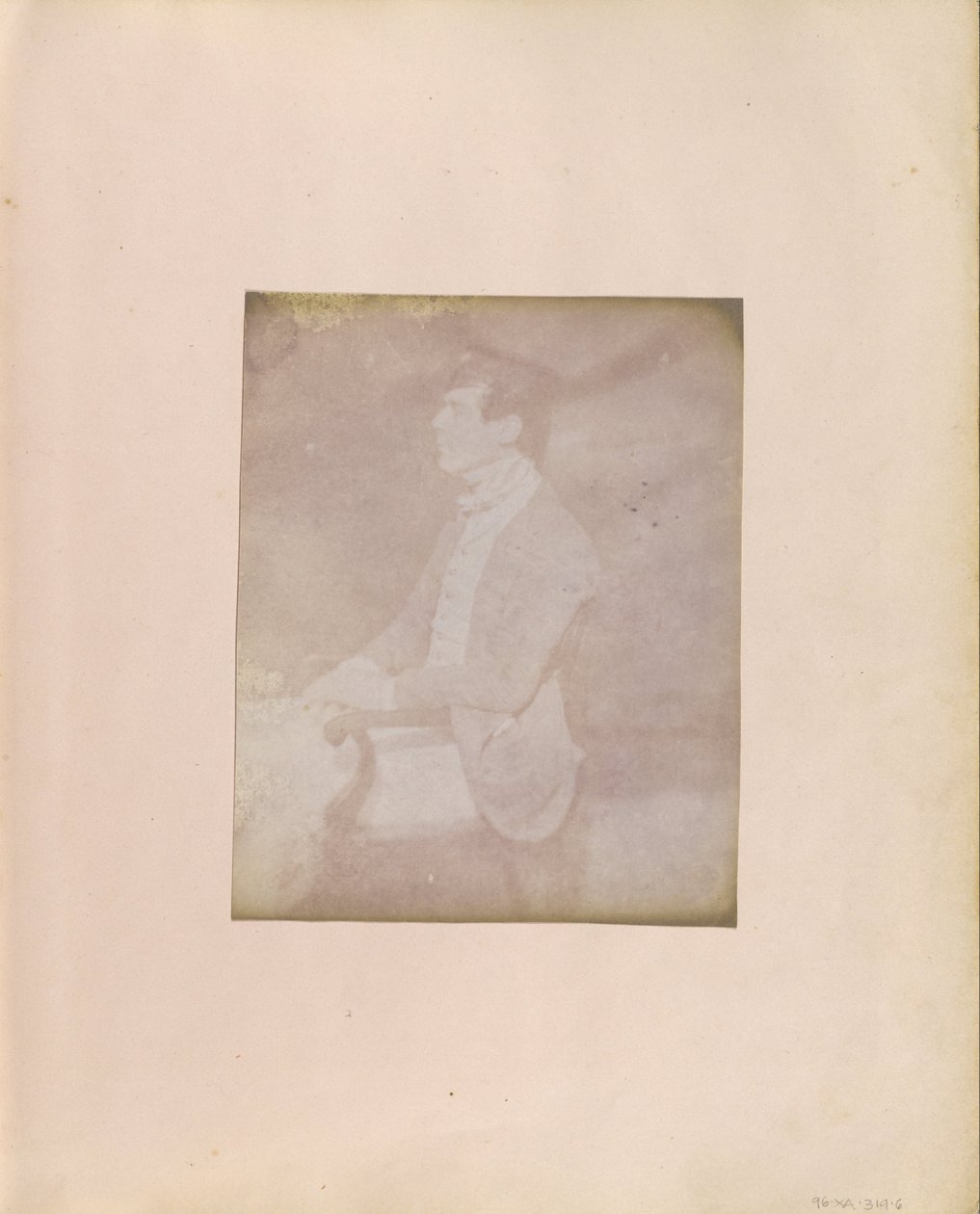 Nieznany twórca, Brytyjczyk, aktywne Indie ok. 1843 r. - (Portret profilowy siedzącego mężczyzny w piórkowej czapce) autorstwa Unbekannt Unbekannt