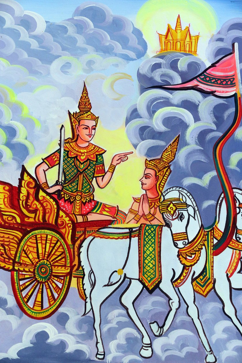 20151029, Vientiane, Laos: świątynia buddyjska Wat Si Muang (Simuong). Obraz przedstawiający historię życia Buddy Siakjamuniego autorstwa Unbekannt