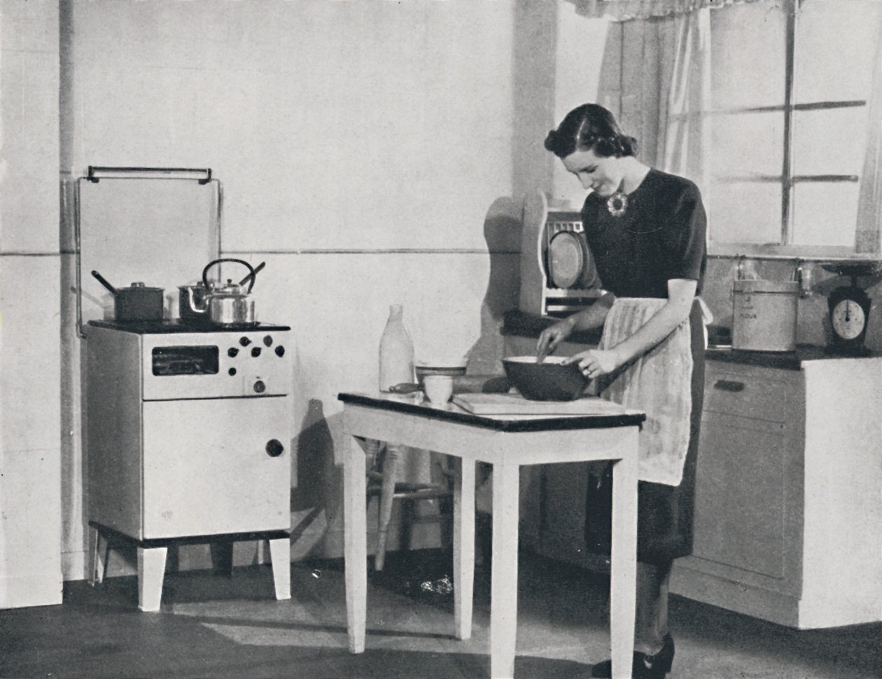 Kuchnia brytyjska wyposażona w szafową kuchenkę gazową, 1942 r. autorstwa Unbekannt