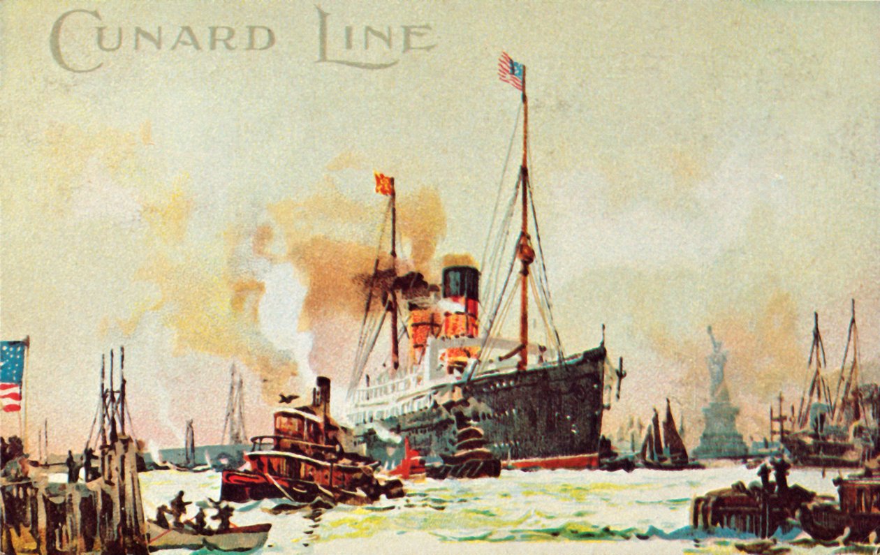 Oceaniczny liniowiec Cunard wpływa do North River, Nowy Jork, USA, ok. 1900. autorstwa Unbekannt
