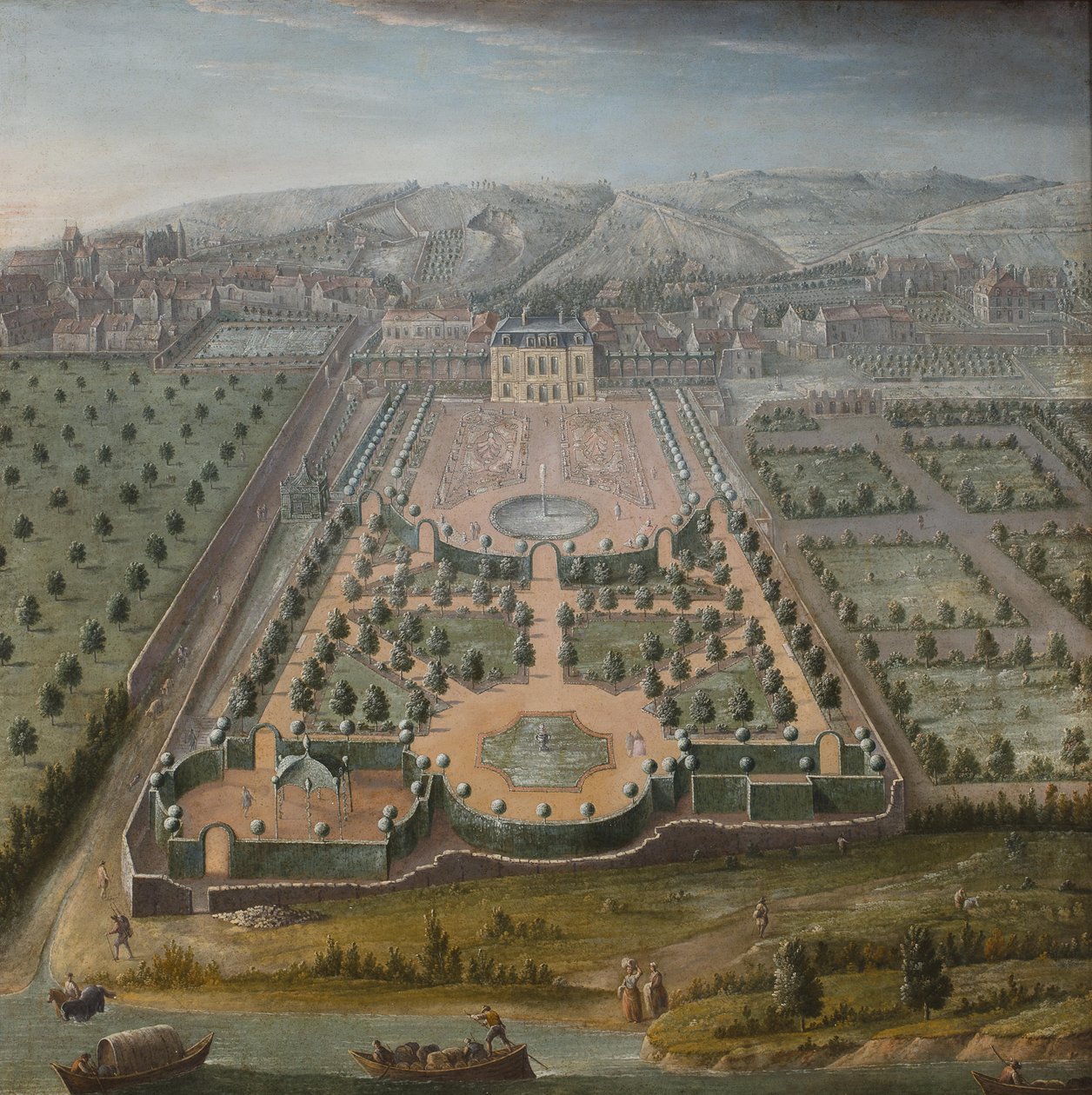 Posiadłość francuska, olej na płótnie, 131 x 130 cm; Szkoła francuska, początek XVIII wieku autorstwa Unbekannt