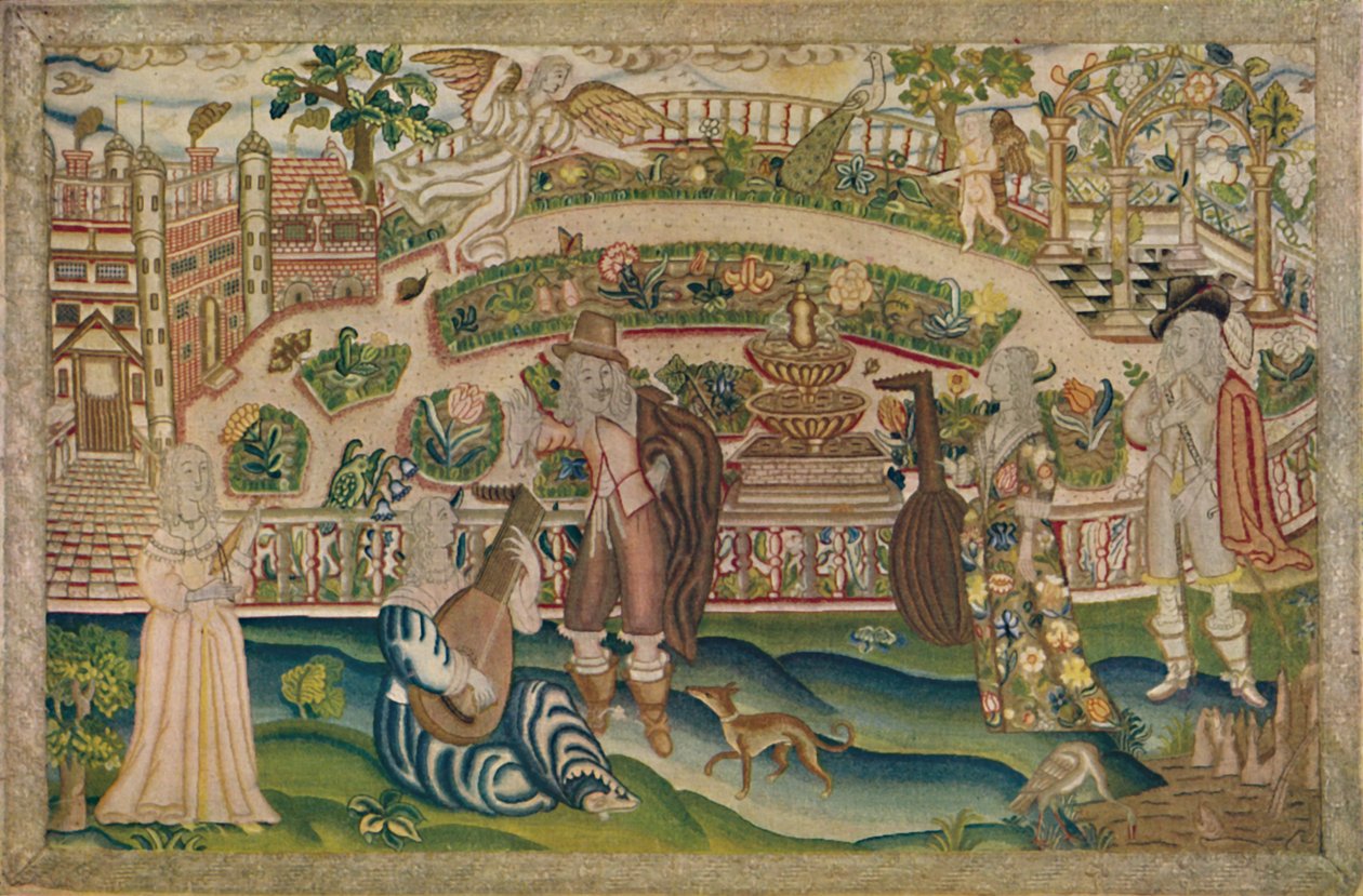 Scena ogrodowa - Petit-Point Obraz z okresu Karola I, początek XVII wieku, 1928 autorstwa Unbekannt
