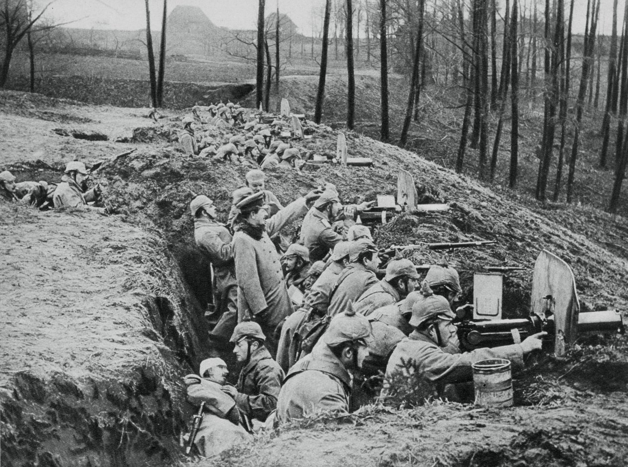 Niemiecka kompania karabinów maszynowych podczas bitwy pod Darkehmen, Rosja, I wojna światowa, 1915 autorstwa Unbekannt