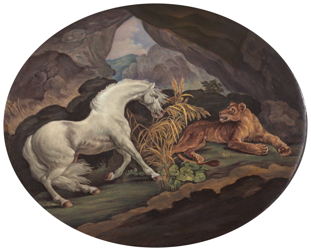 Koń przestraszony przez lwicę, ca. 1800. autorstwa Unbekannt