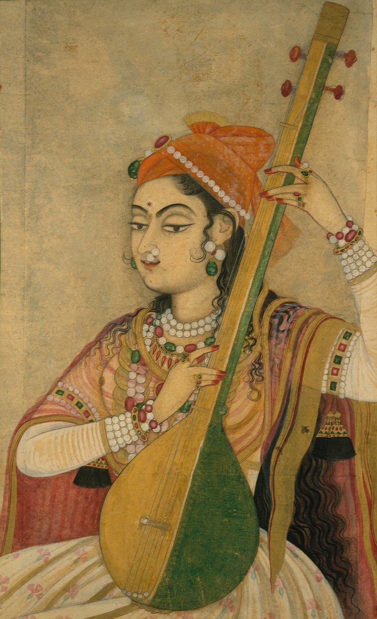 Dama grająca na Tanpurze, ca. 1735. autorstwa Unbekannt