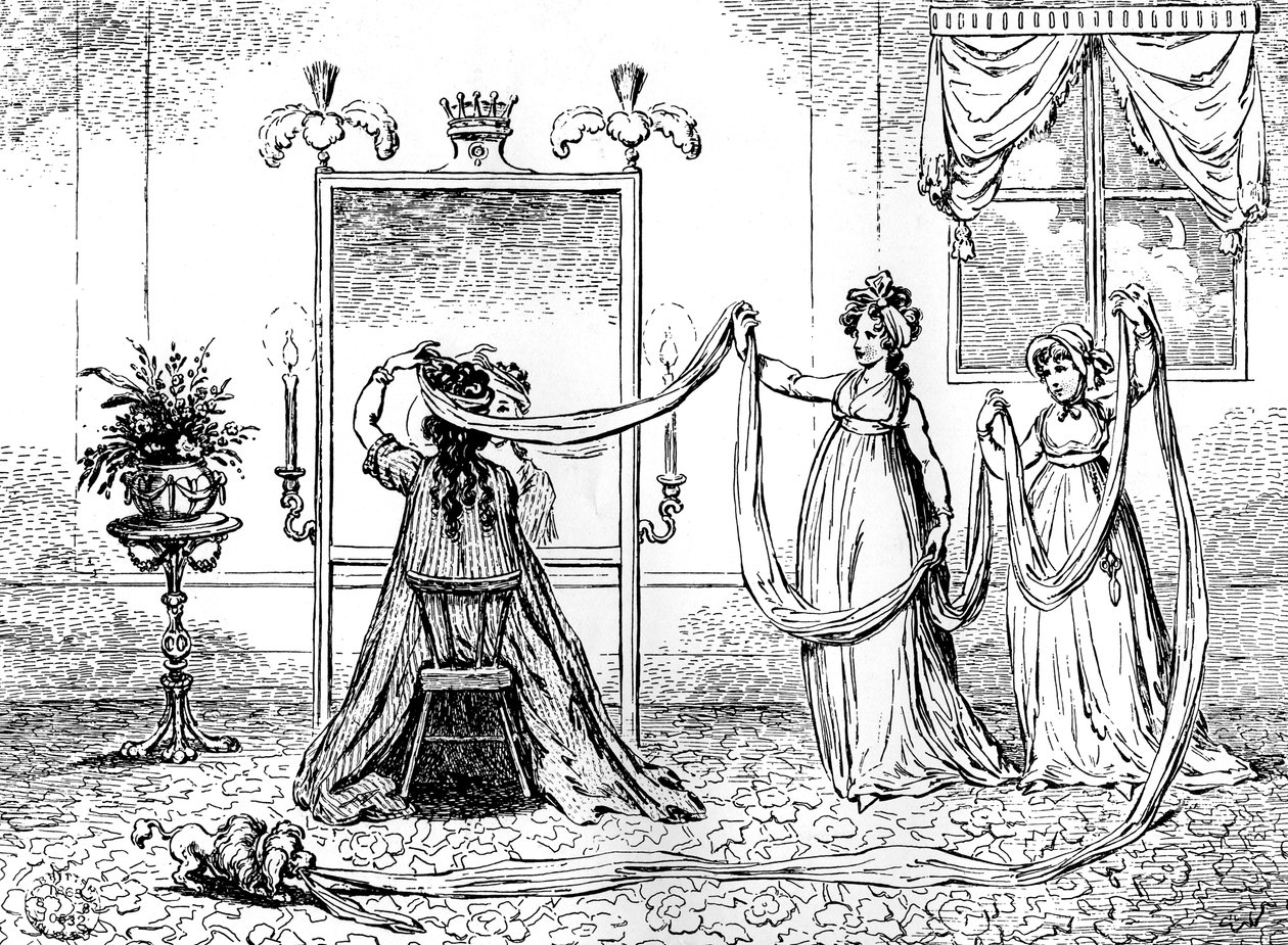 Dama nakładająca czapkę, czerwiec 1795 autorstwa Unbekannt