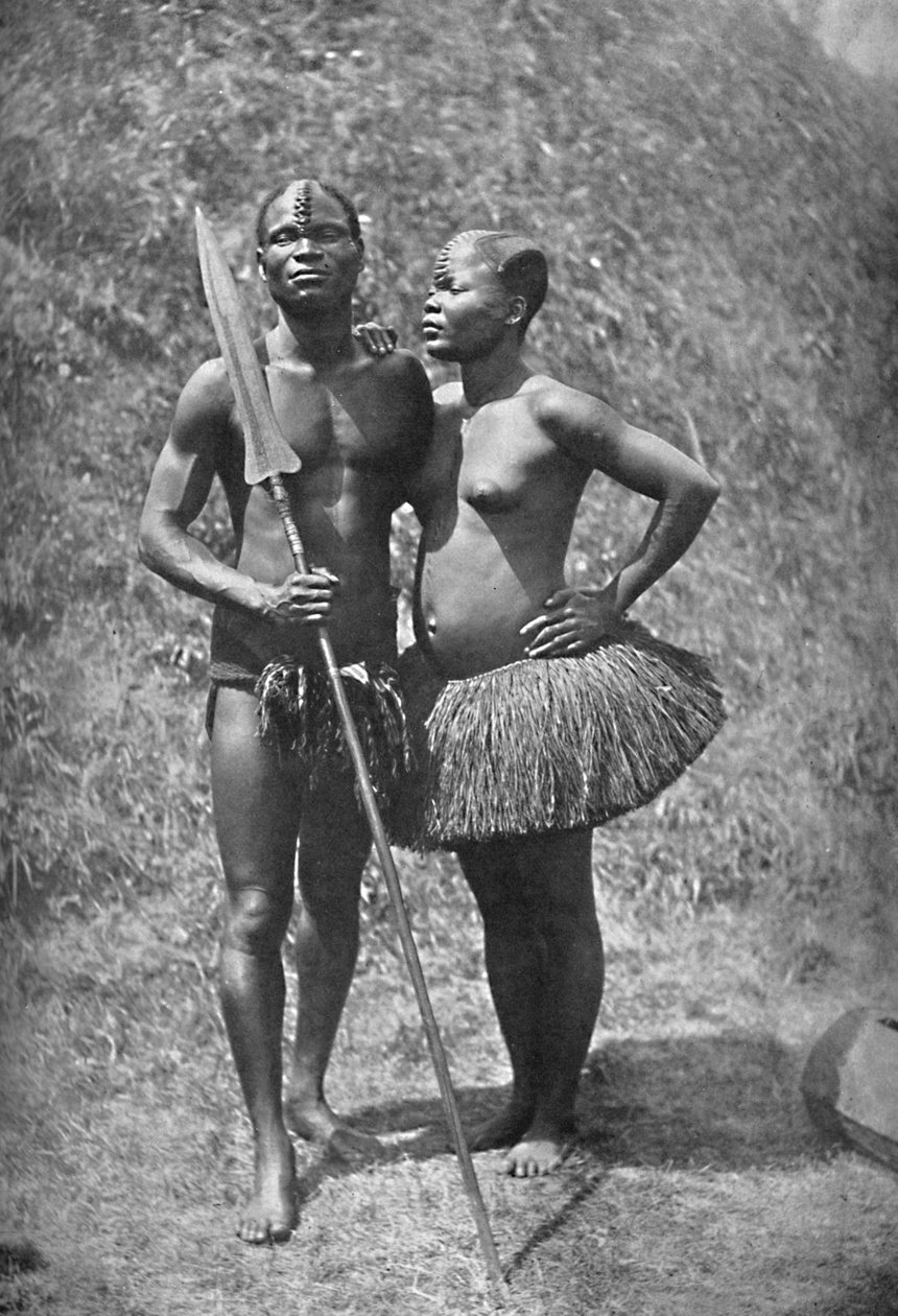 Wojownik Mulolo Kongo i jego żona ze środkowych regionów Konga, 1902 autorstwa Unbekannt