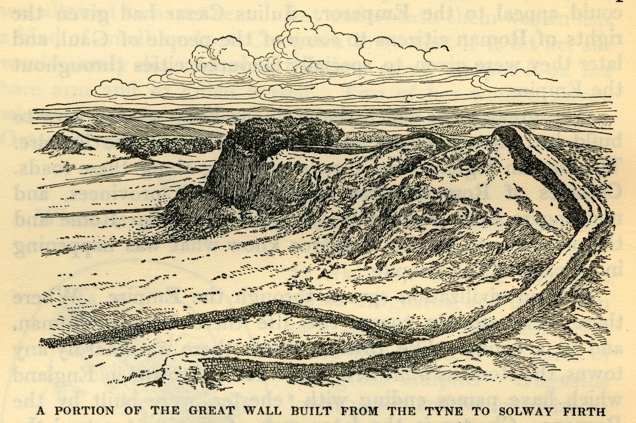 Fragment Wielkiego Muru zbudowanego od Tyne do Solway Firth przez cesarza Hadriana w 121 n.e. autorstwa Unbekannt