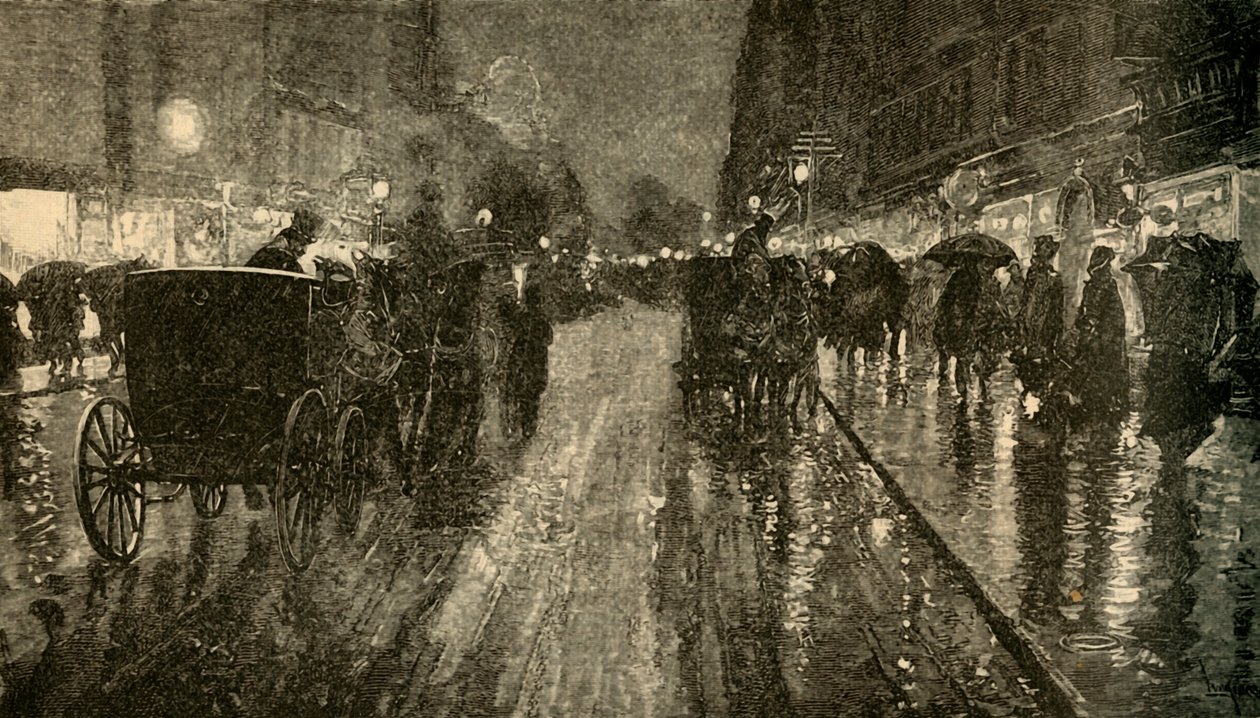 Deszczowa noc. - Ulica oświetlona elektrycznością, 1882 r. autorstwa Unbekannt