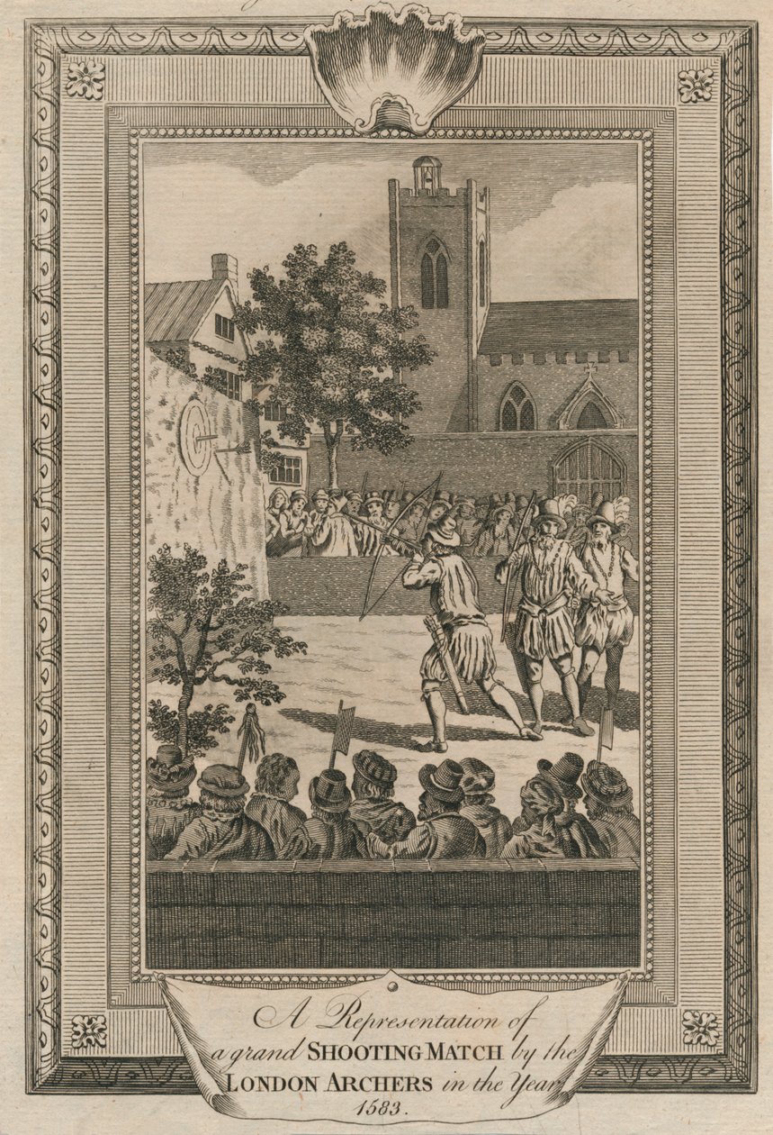 Reprezentacja wielkiego meczu strzeleckiego przez londyńskich łuczników w 1583 roku. autorstwa Unbekannt