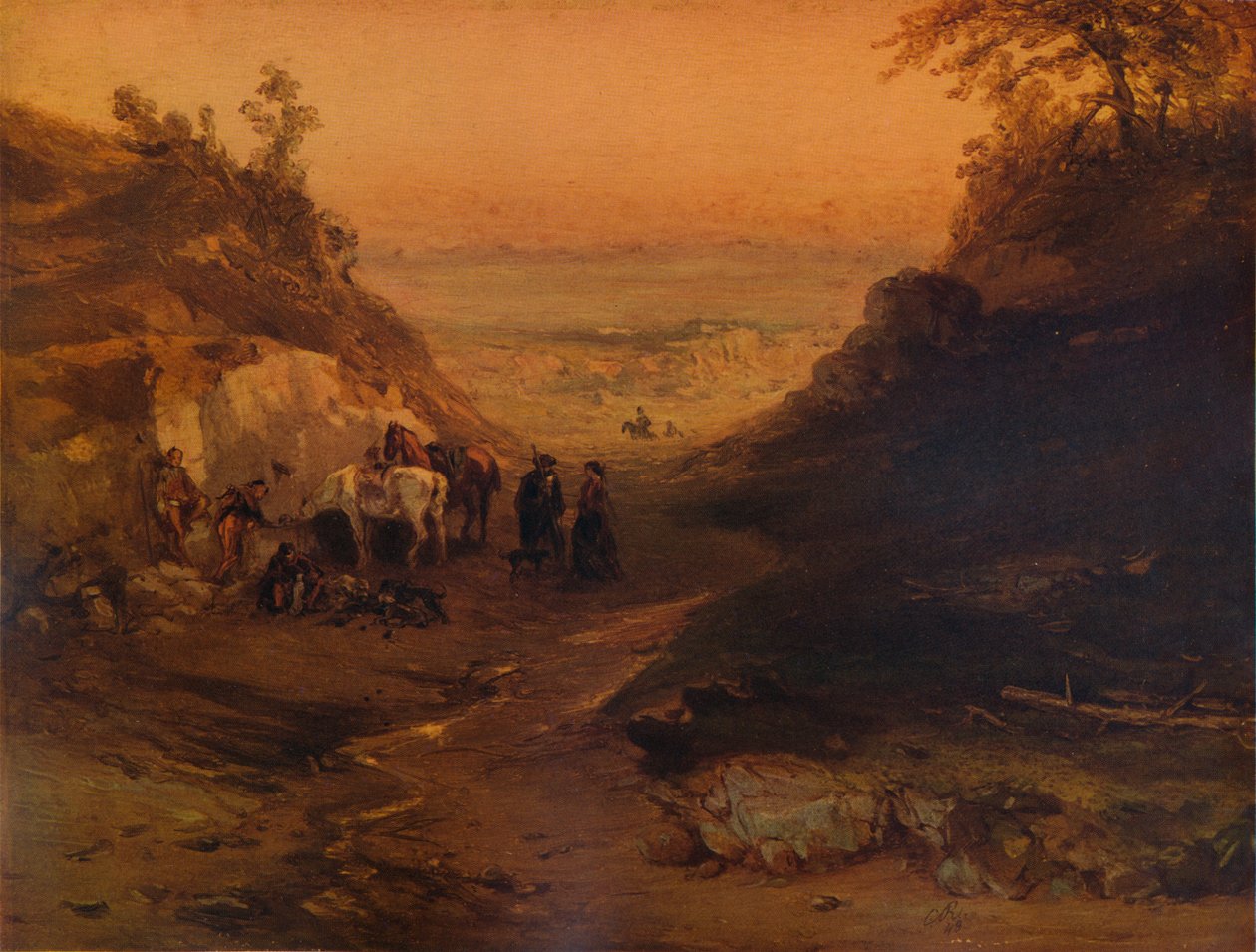 Skalisty wąwóz z postaciami i końmi, 1848, 1938 autorstwa Unbekannt
