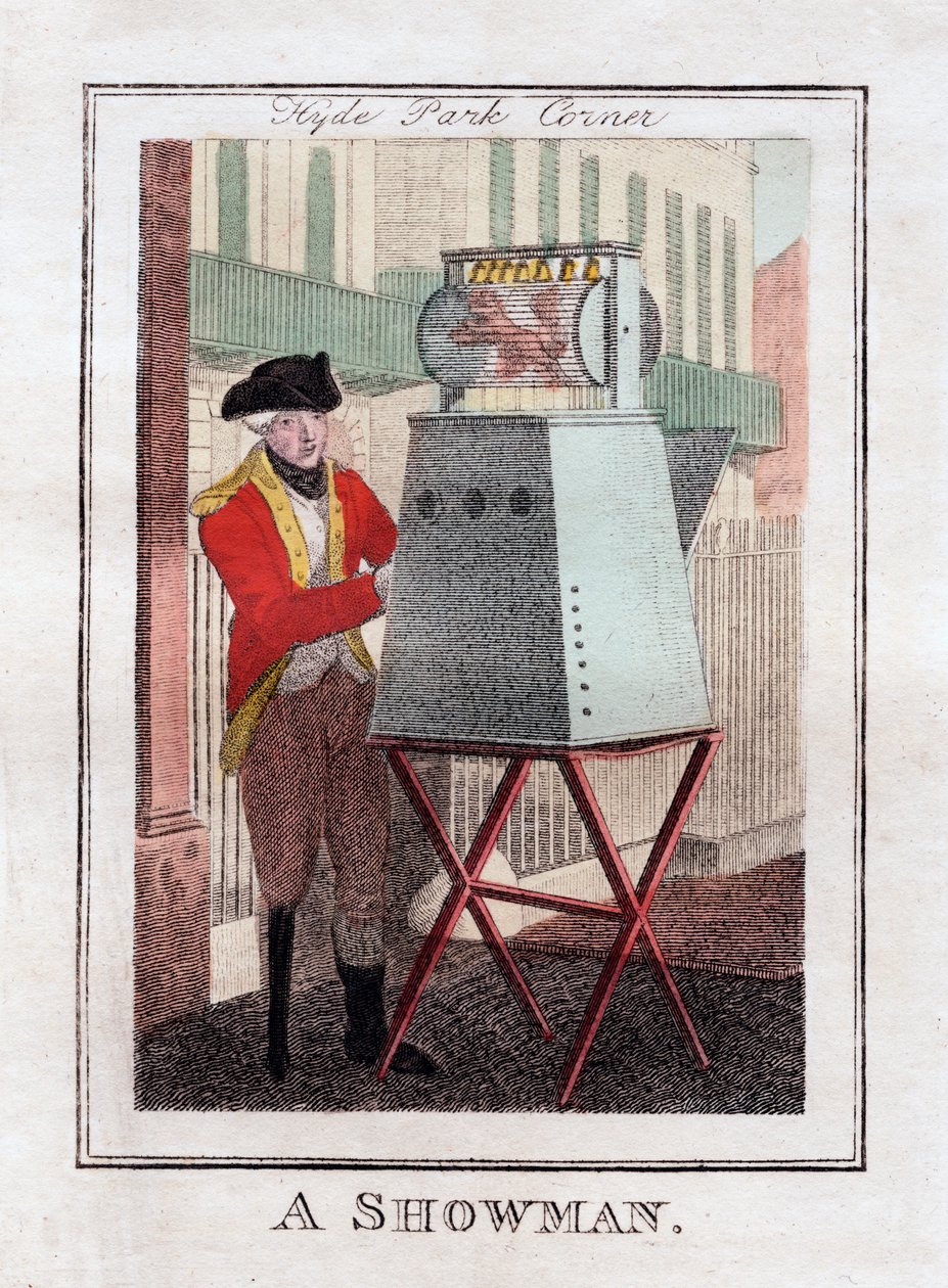 Showman, Hyde Park Corner, Londyn, 1805 autorstwa Unbekannt