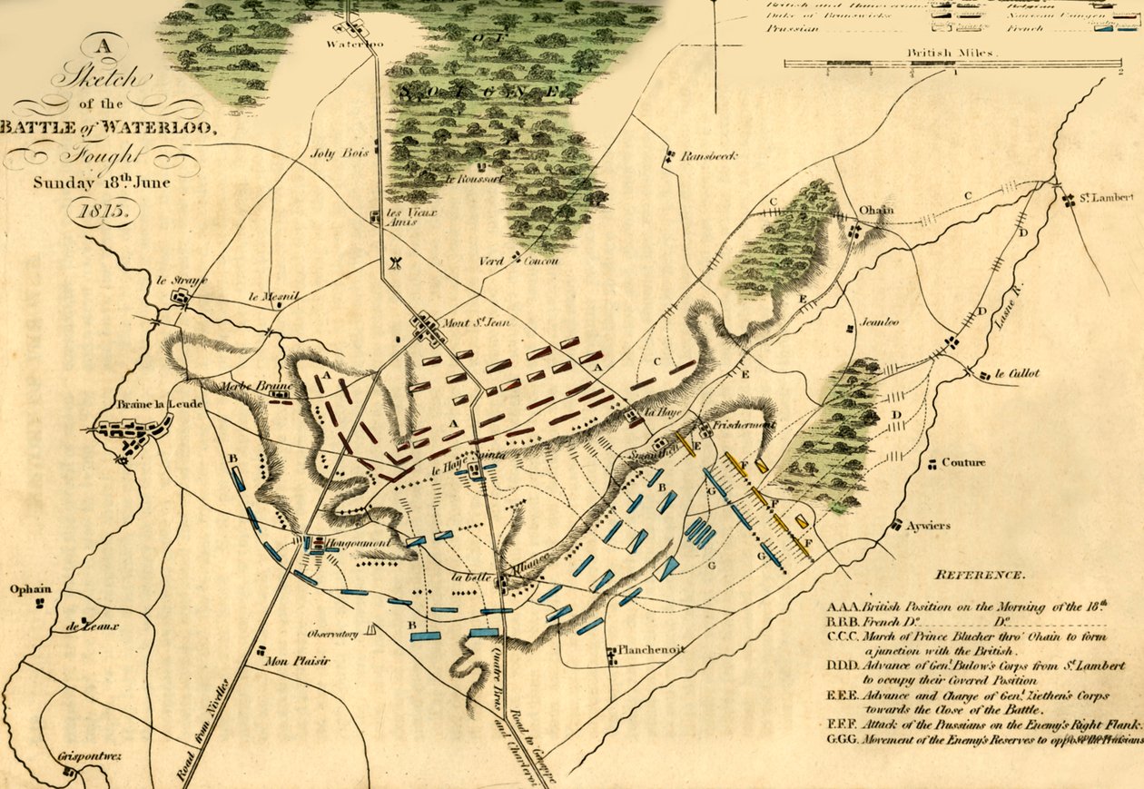 Szkic bitwy pod Waterloo, 18 czerwca 1815, 1816. autorstwa Unbekannt