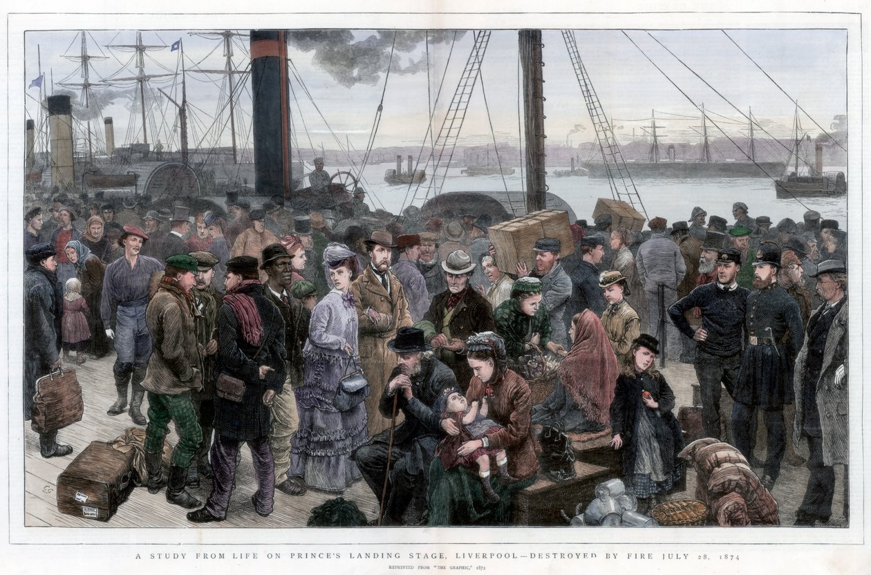 Studium z życia na Princes Landing Stage, Liverpool – zniszczone przez ogień 28 lipca 1874 r. autorstwa Unbekannt