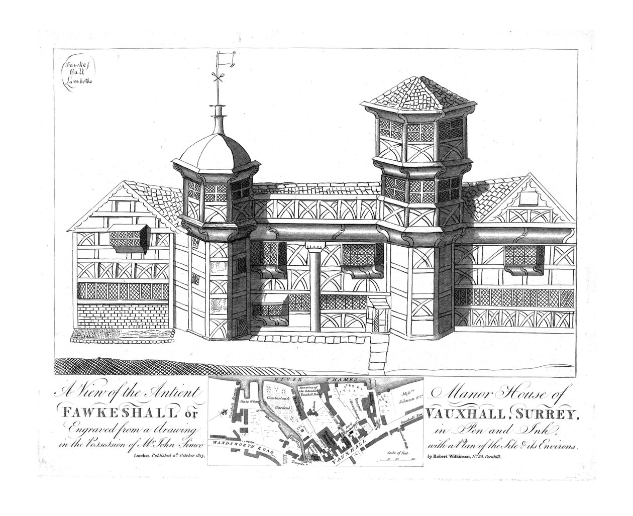 Widok dawnego dworu Fawkeshall lub Vauxhall, Surrey, 1813 r. autorstwa Unbekannt