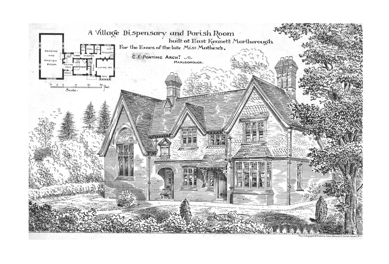 Wiejska apteka i sala parafialna zbudowana w East Kennett, Marlborough, 1884. autorstwa Unbekannt