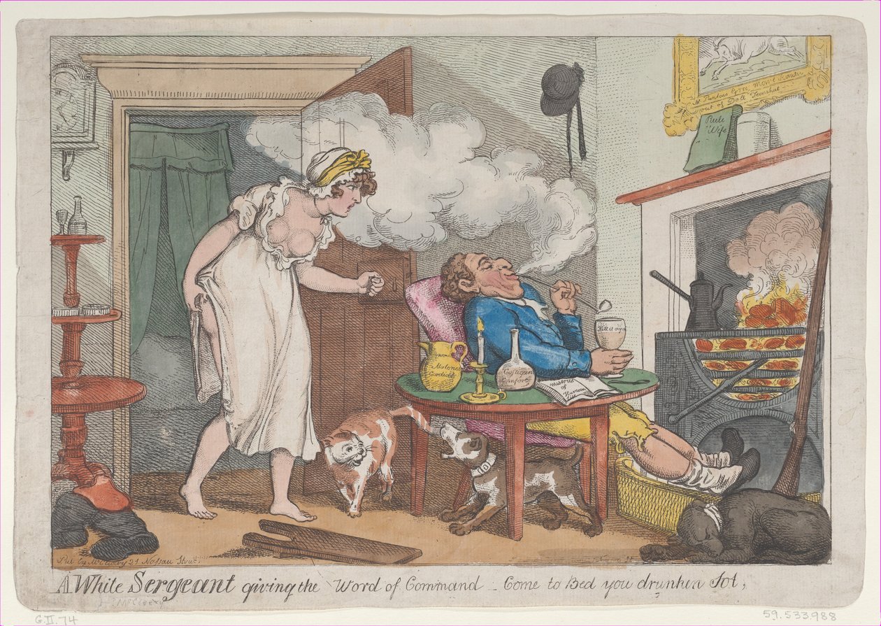 Biały sierżant dający rozkaz – Chodź do łóżka pijany pijaku, 2 maja..., 25 maja 1807 r. autorstwa Unbekannt