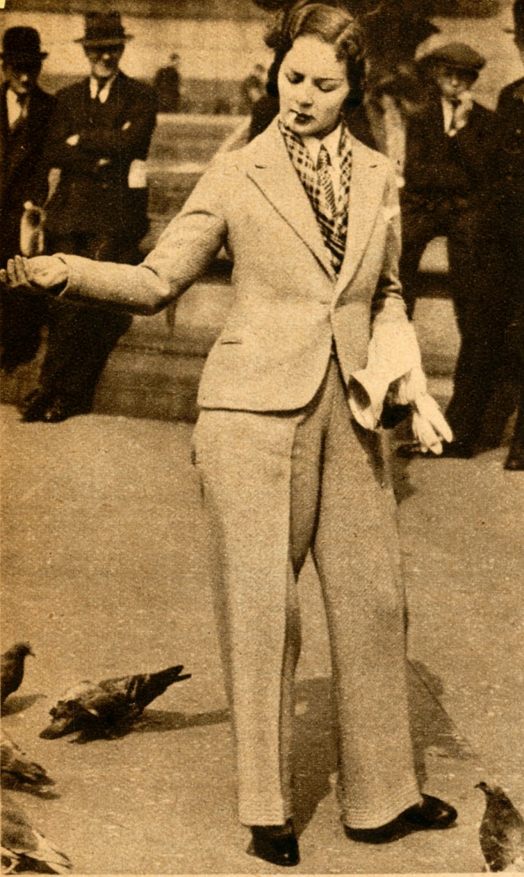 Zaręczona dama karmiąca gołębie na Trafalgar Square, 1933. autorstwa Unbekannt