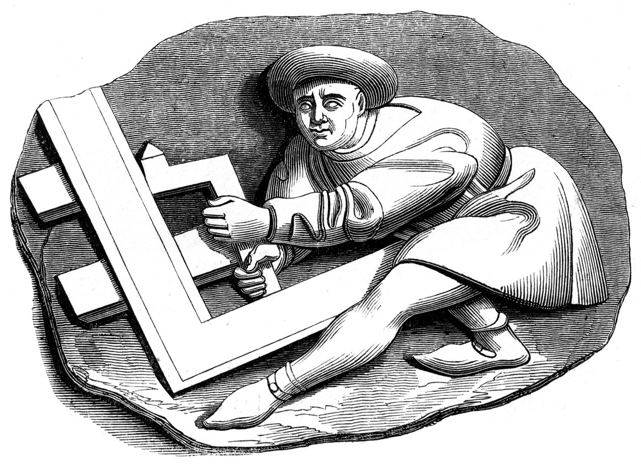 Praktykant stolarski przy próbnym wyrobie, XV w. 1849 r. autorstwa Unbekannt