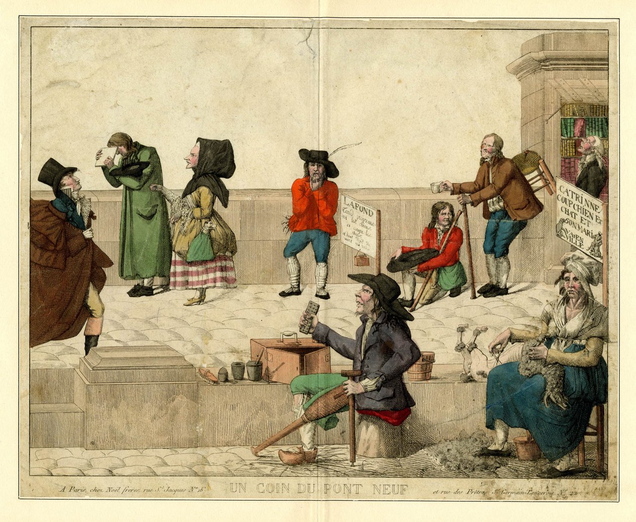 Róg Pont Neuf, Paryż, z chromymi żebrakami i ulicznymi sprzedawcami, ok. 1813 r. autorstwa Unbekannt