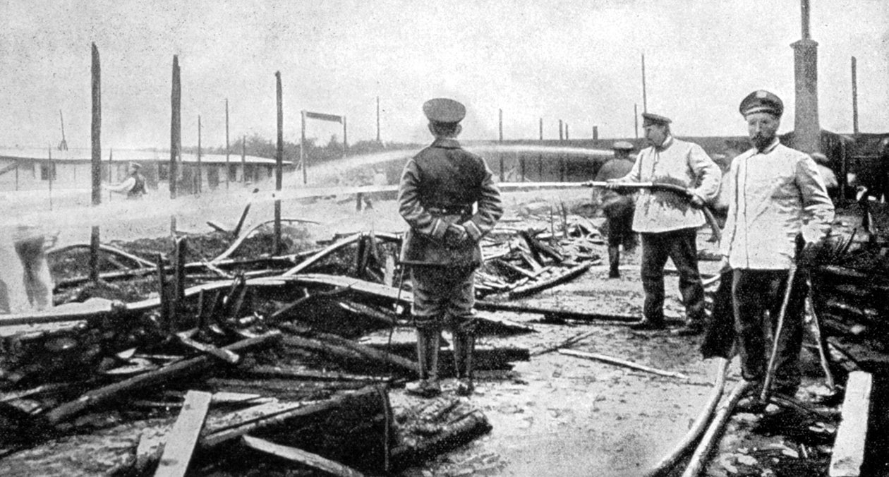 Pożar uszkodzony obóz jeniecki w Niemczech, I wojna światowa, 1915 autorstwa Unbekannt