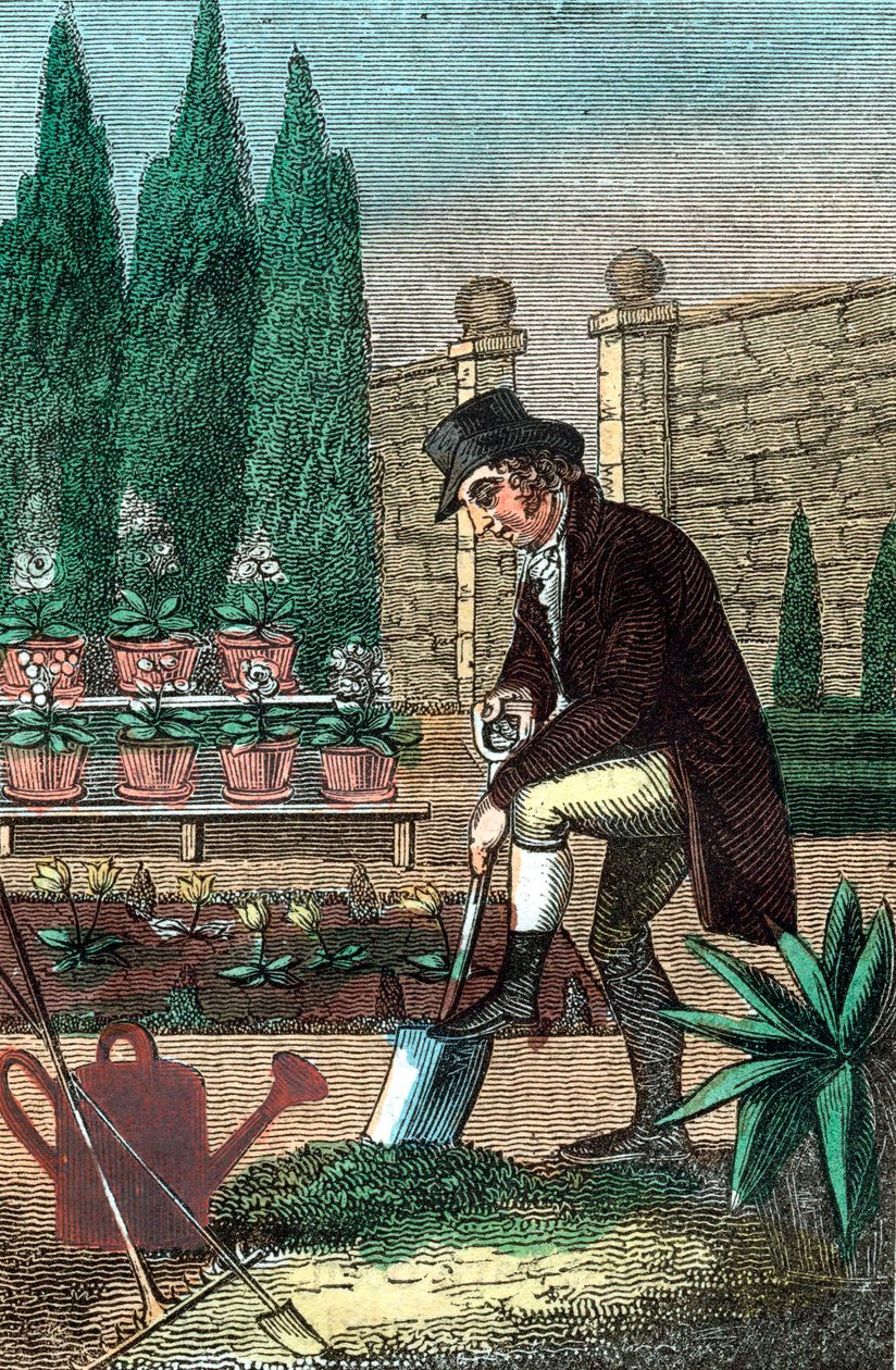 Ogrodnik kopiący łopatą, 1821 autorstwa Unbekannt