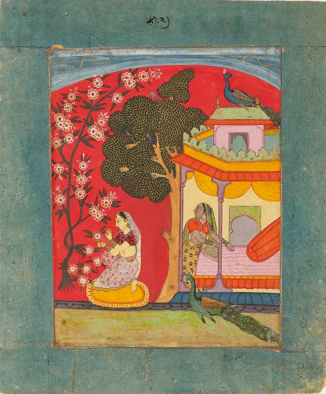 Pani zbierająca kwiaty, ilustrująca tryb muzyczny Ramakali Ragini, c1675 autorstwa Unbekannt
