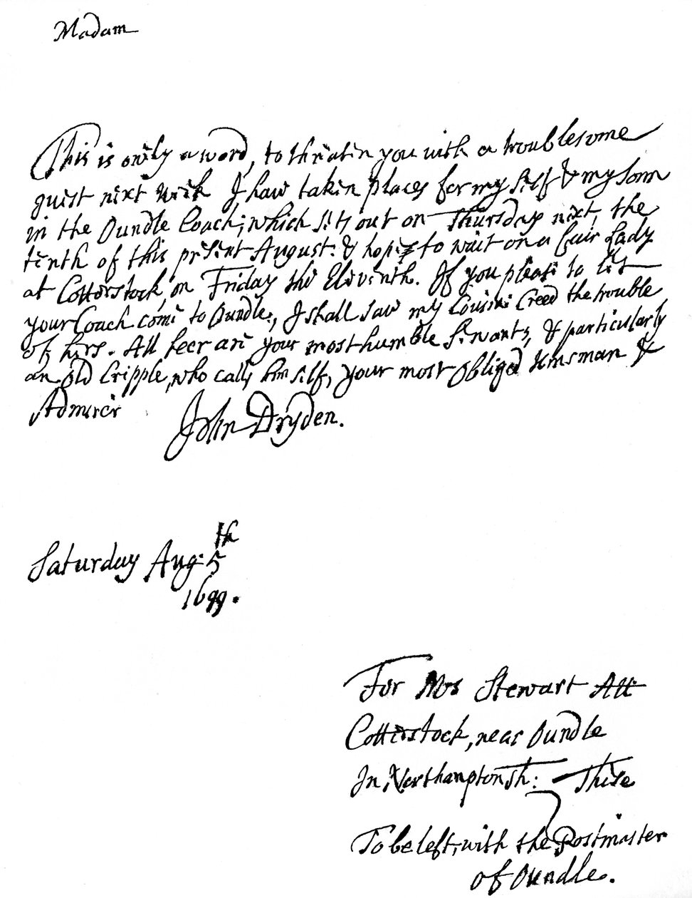 List napisany przez Johna Drydena 1631-12700, angielski poeta, 1699 1840 autorstwa Unbekannt
