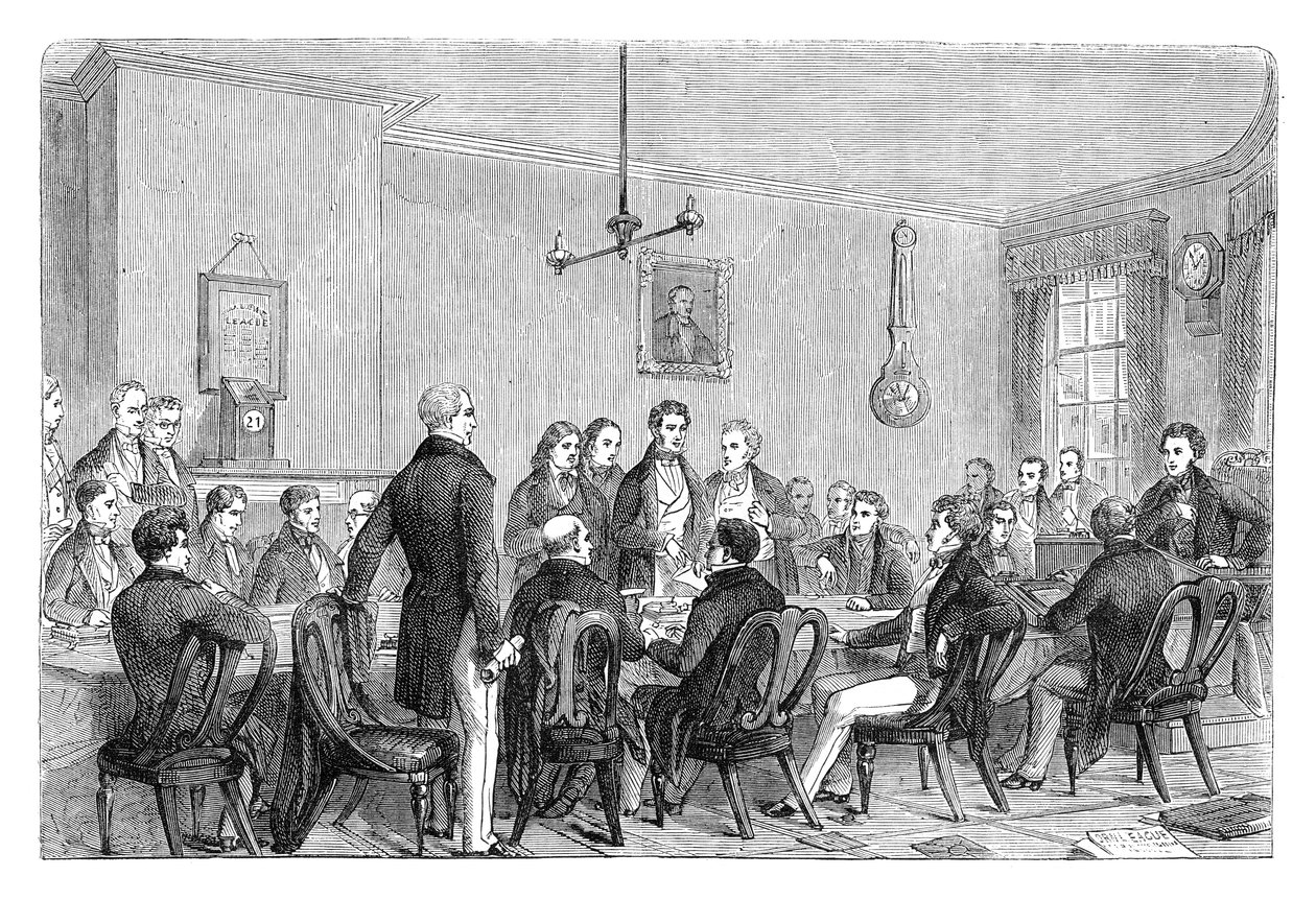 Spotkanie Ligi Anty-Corn Law w Newalls Building, Manchester, 1838 c1895 autorstwa Unbekannt