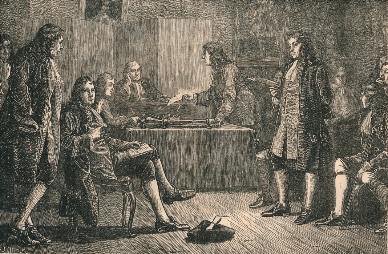 Spotkanie Towarzystwa Królewskiego w Crane Court, Fleet Street, Londyn, XVIII w., ok. 1880 r. autorstwa Unbekannt