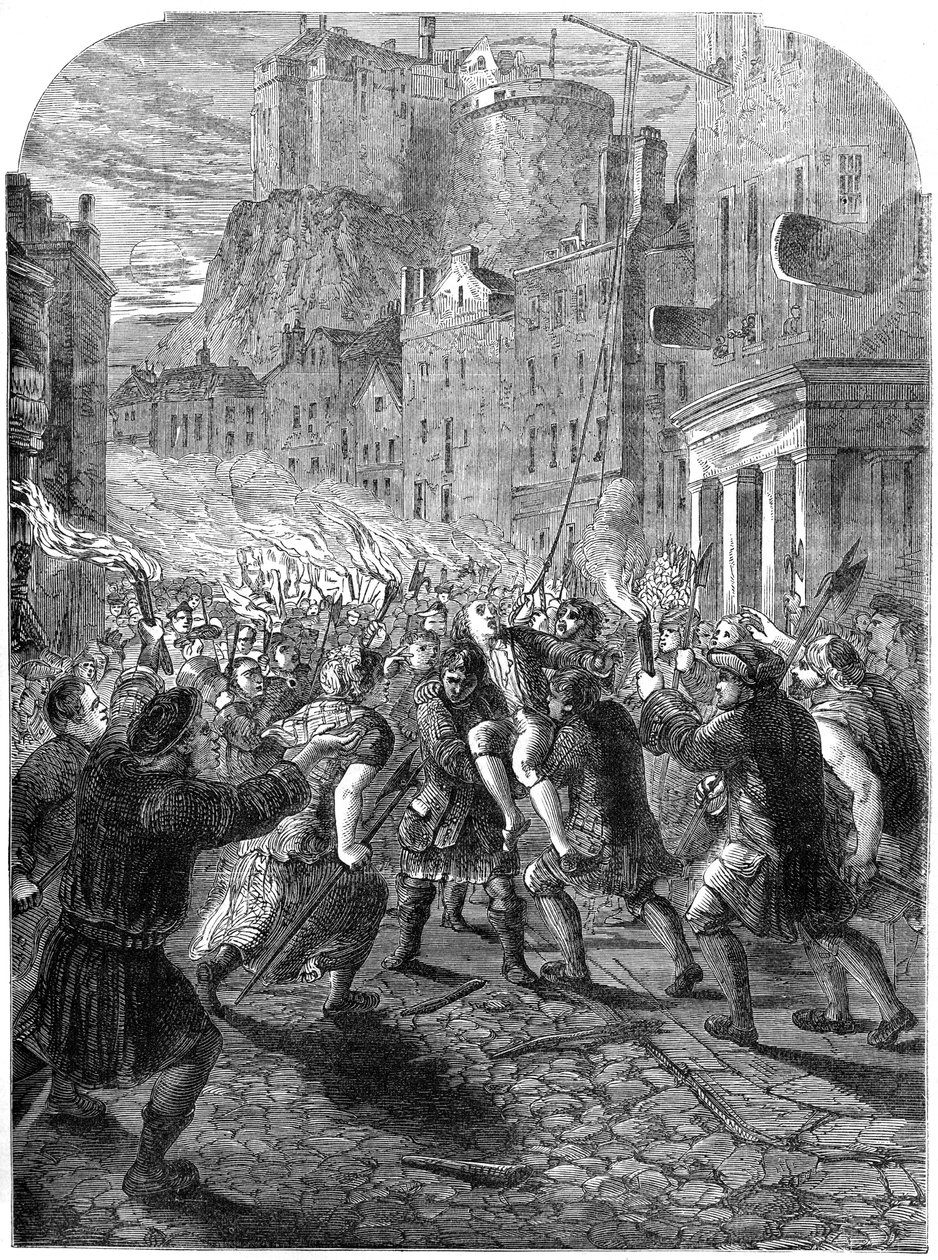 Tłum niosący kapitana Johna Porteousa na egzekucję, Edynburg, 1736 XIX wiek autorstwa Unbekannt